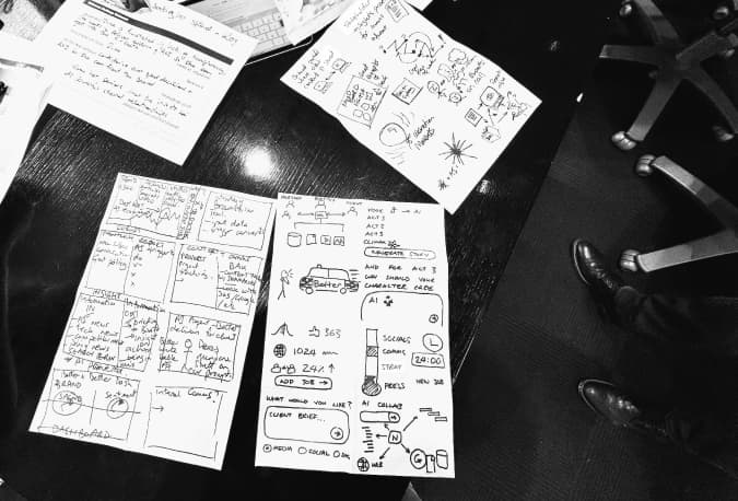 Ideation sketches on table